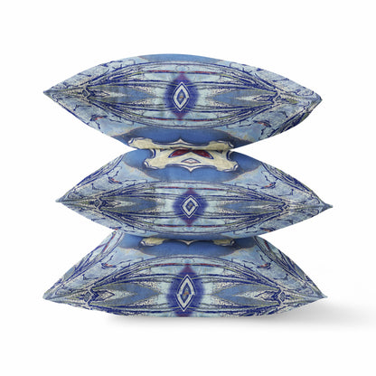 18” Blue Cream Geo Tribal Indoor Outdoor Throw Pillow