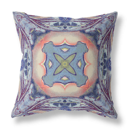 16” Indigo Peach Geo Tribal Indoor Outdoor Throw Pillow