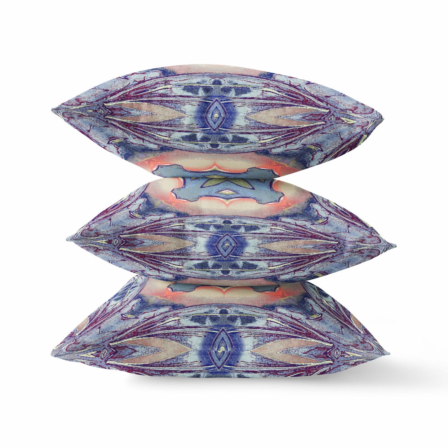 16” Indigo Peach Geo Tribal Indoor Outdoor Throw Pillow