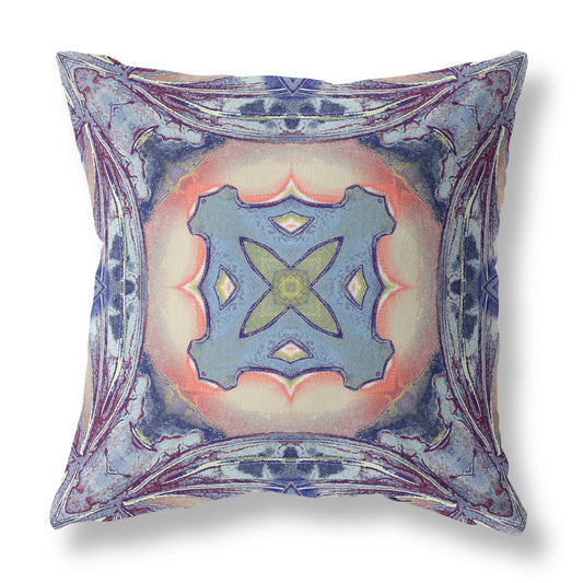 18” Indigo Peach Geo Tribal Indoor Outdoor Throw Pillow