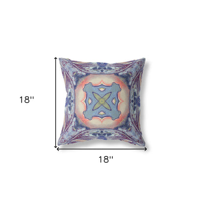 18” Indigo Peach Geo Tribal Indoor Outdoor Throw Pillow