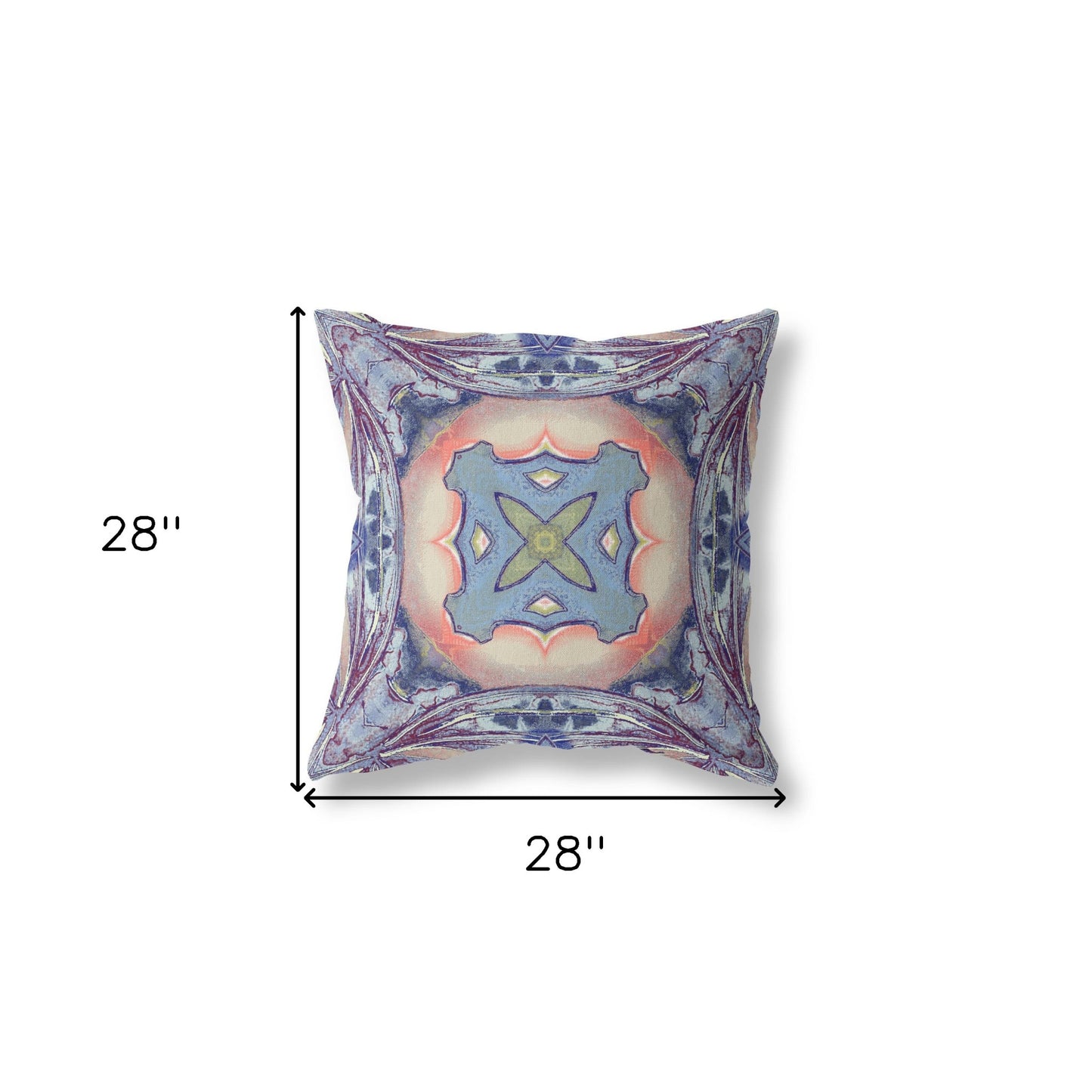 18” Indigo Peach Geo Tribal Indoor Outdoor Throw Pillow