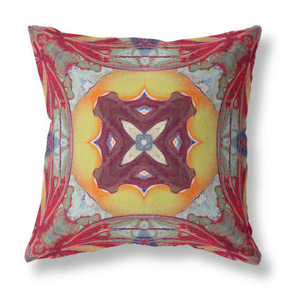 18” Red Yellow Geo Tribal Indoor Outdoor Throw Pillow