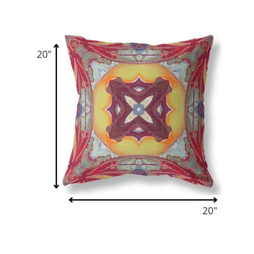 18” Red Yellow Geo Tribal Indoor Outdoor Throw Pillow