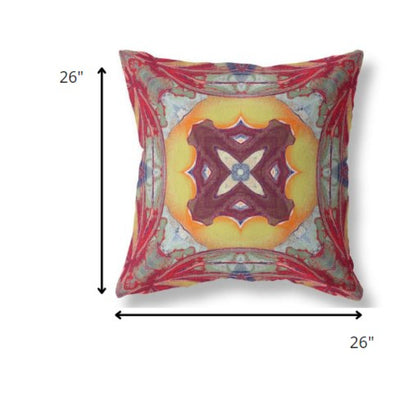 18” Red Yellow Geo Tribal Indoor Outdoor Throw Pillow