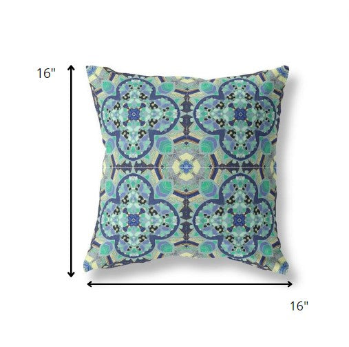 16" Aqua Indigo Cloverleaf Indoor Outdoor Throw Pillow