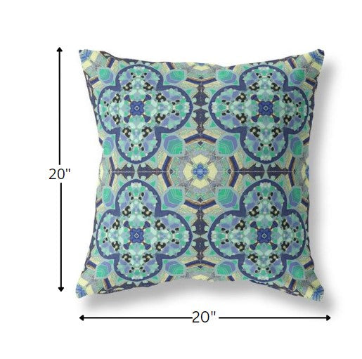 18" Aqua Indigo Cloverleaf Indoor Outdoor Throw Pillow