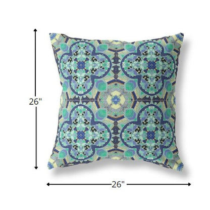 18" Aqua Indigo Cloverleaf Indoor Outdoor Throw Pillow