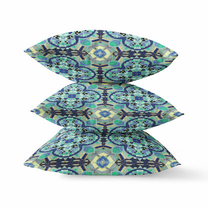 18" Aqua Indigo Cloverleaf Indoor Outdoor Throw Pillow