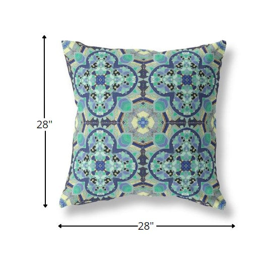 18" Aqua Indigo Cloverleaf Indoor Outdoor Throw Pillow