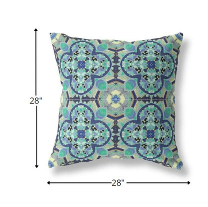 18" Aqua Indigo Cloverleaf Indoor Outdoor Throw Pillow