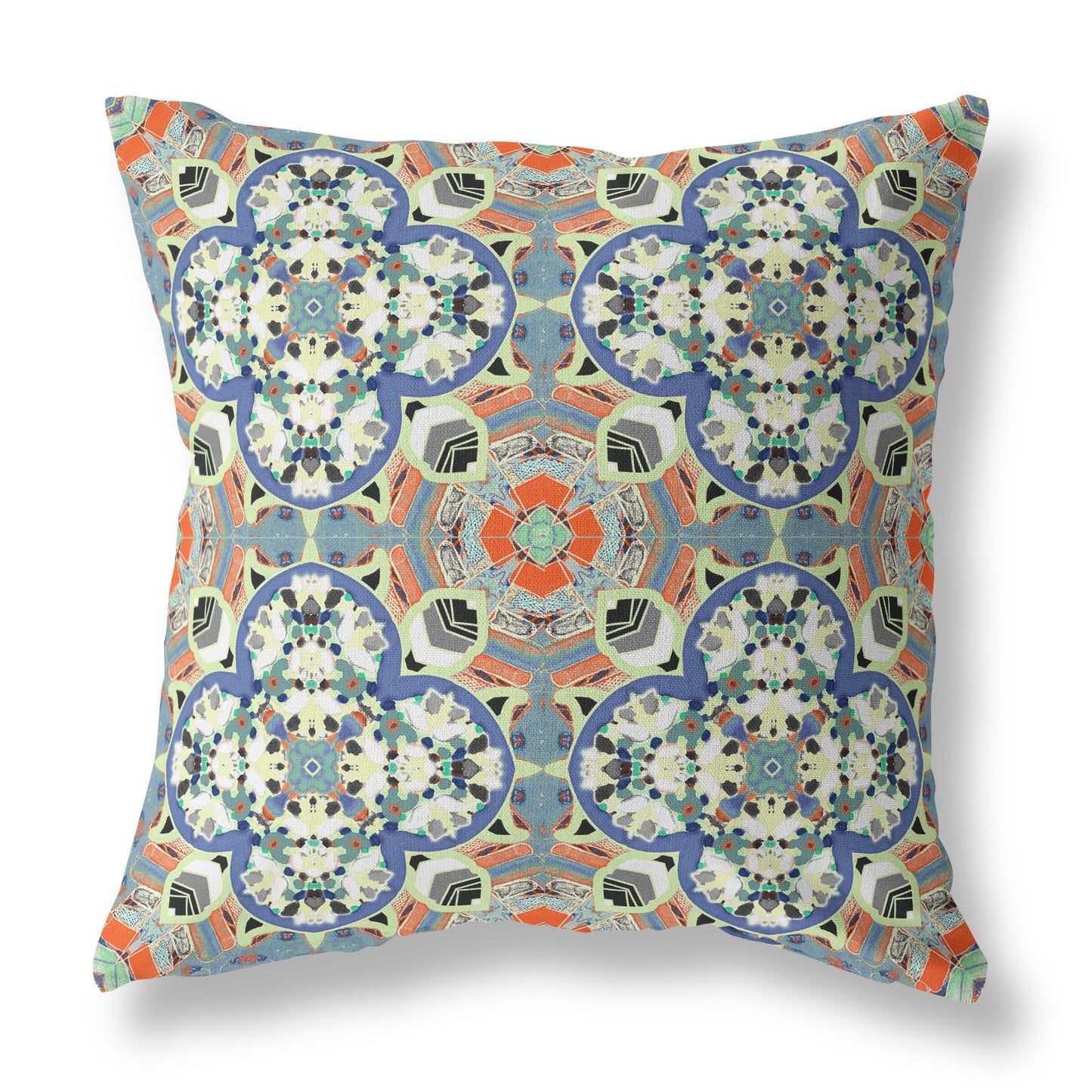 16" Blue Cream Cloverleaf Indoor Outdoor Throw Pillow