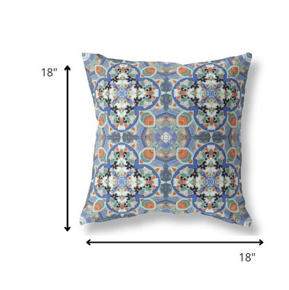 18" Blue Orange Cloverleaf Indoor Outdoor Throw Pillow