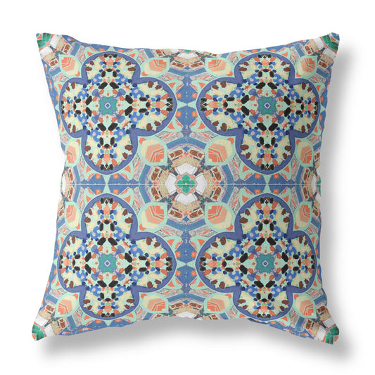 16" Blue Peach Cloverleaf Indoor Outdoor Throw Pillow