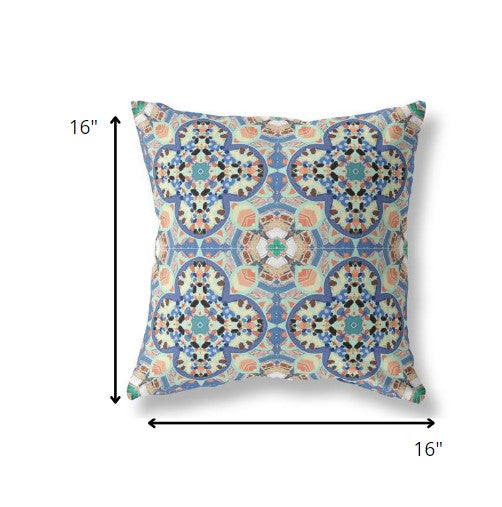 16" Blue Peach Cloverleaf Indoor Outdoor Throw Pillow