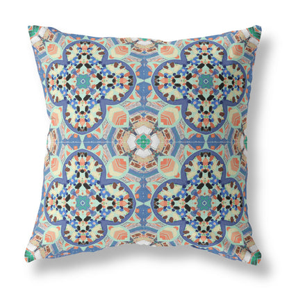 18" Blue Peach Cloverleaf Indoor Outdoor Throw Pillow