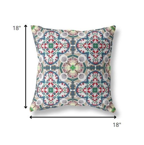 18" Green White Cloverleaf Indoor Outdoor Throw Pillow