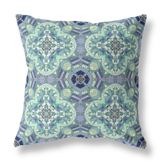 18" Aqua Blue Cloverleaf Indoor Outdoor Throw Pillow