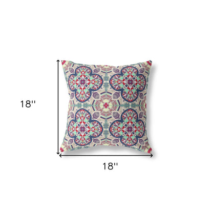 18" Mauve Blue Cloverleaf Indoor Outdoor Throw Pillow