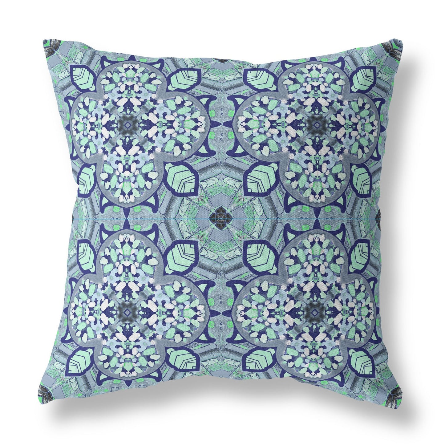 16" Blue Aqua Cloverleaf Indoor Outdoor Throw Pillow