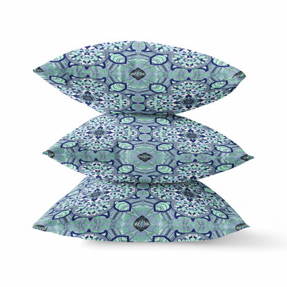 16" Blue Aqua Cloverleaf Indoor Outdoor Throw Pillow