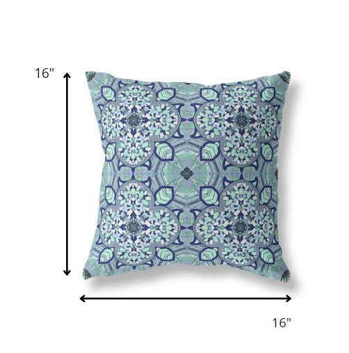 16" Blue Aqua Cloverleaf Indoor Outdoor Throw Pillow