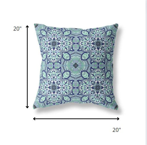 18" Blue Aqua Cloverleaf Indoor Outdoor Throw Pillow