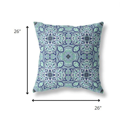 18" Blue Aqua Cloverleaf Indoor Outdoor Throw Pillow