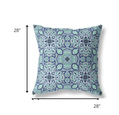 18" Blue Aqua Cloverleaf Indoor Outdoor Throw Pillow