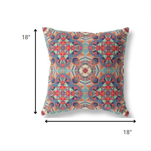 18" Orange Blue Cloverleaf Indoor Outdoor Throw Pillow