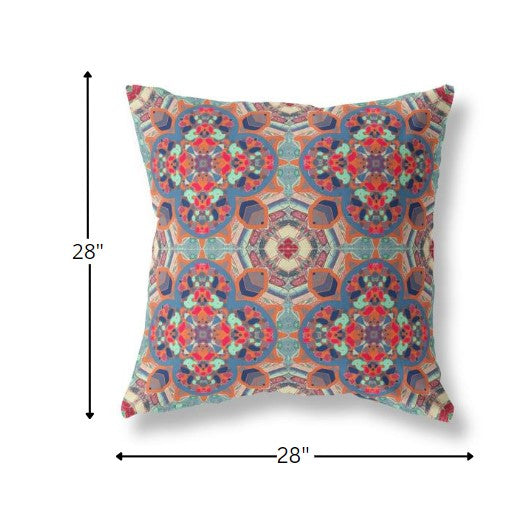 18" Orange Blue Cloverleaf Indoor Outdoor Throw Pillow