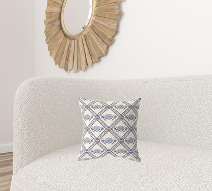 16" X 16" Cream And Brown Blown Seam Geometric Indoor Outdoor Throw Pillow
