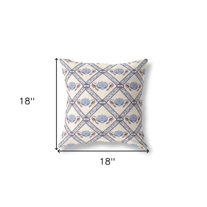 18" X 18" Cream And Brown Blown Seam Geometric Indoor Outdoor Throw Pillow