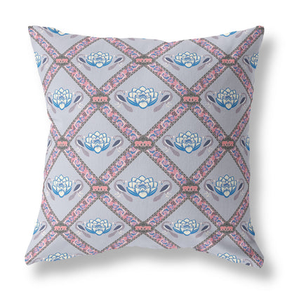 16" X 16" Gray And Pink Blown Seam Geometric Indoor Outdoor Throw Pillow