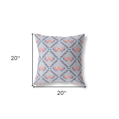 18" X 18" Gray And Blue Blown Seam Geometric Indoor Outdoor Throw Pillow