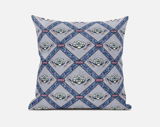 18" X 18" Gray And Pink Blown Seam Geometric Indoor Outdoor Throw Pillow