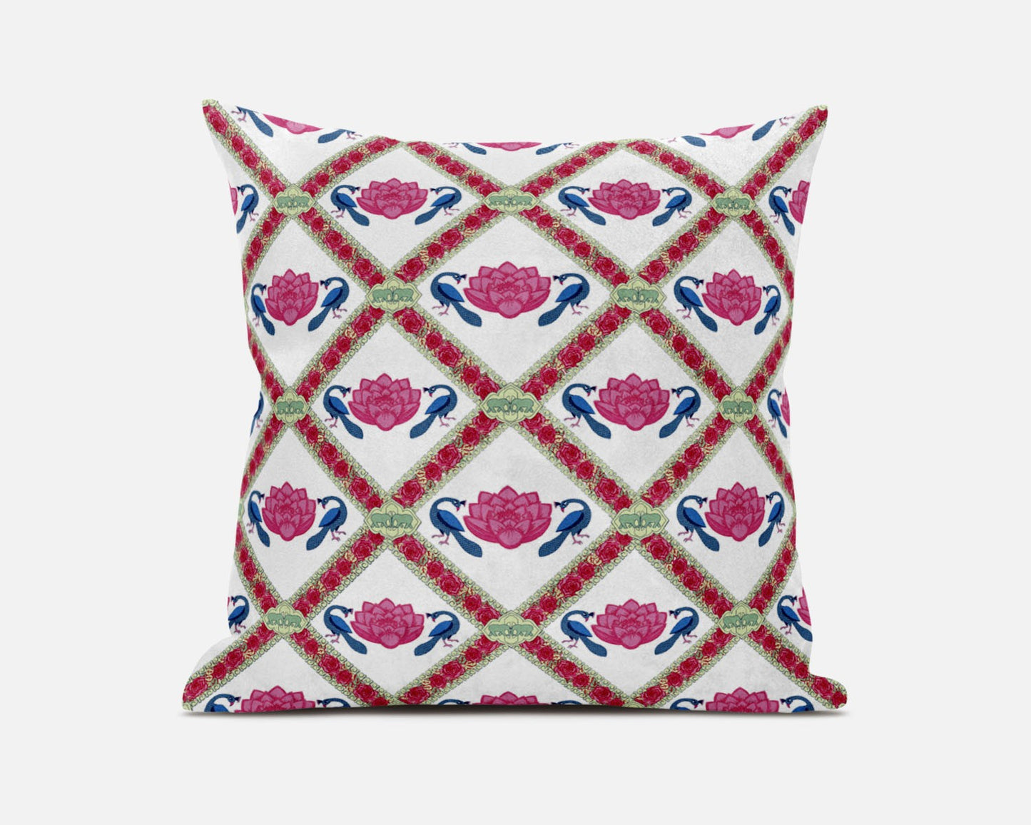 18" X 18" Pink And White Blown Seam Geometric Indoor Outdoor Throw Pillow