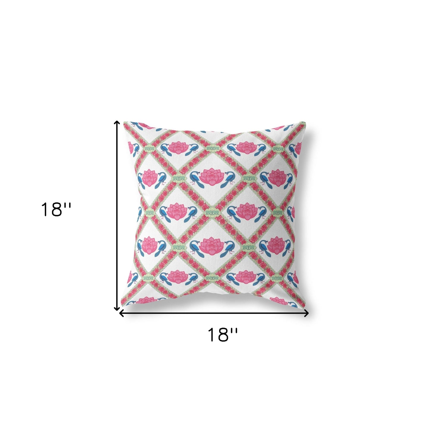 18" X 18" Pink And White Blown Seam Geometric Indoor Outdoor Throw Pillow