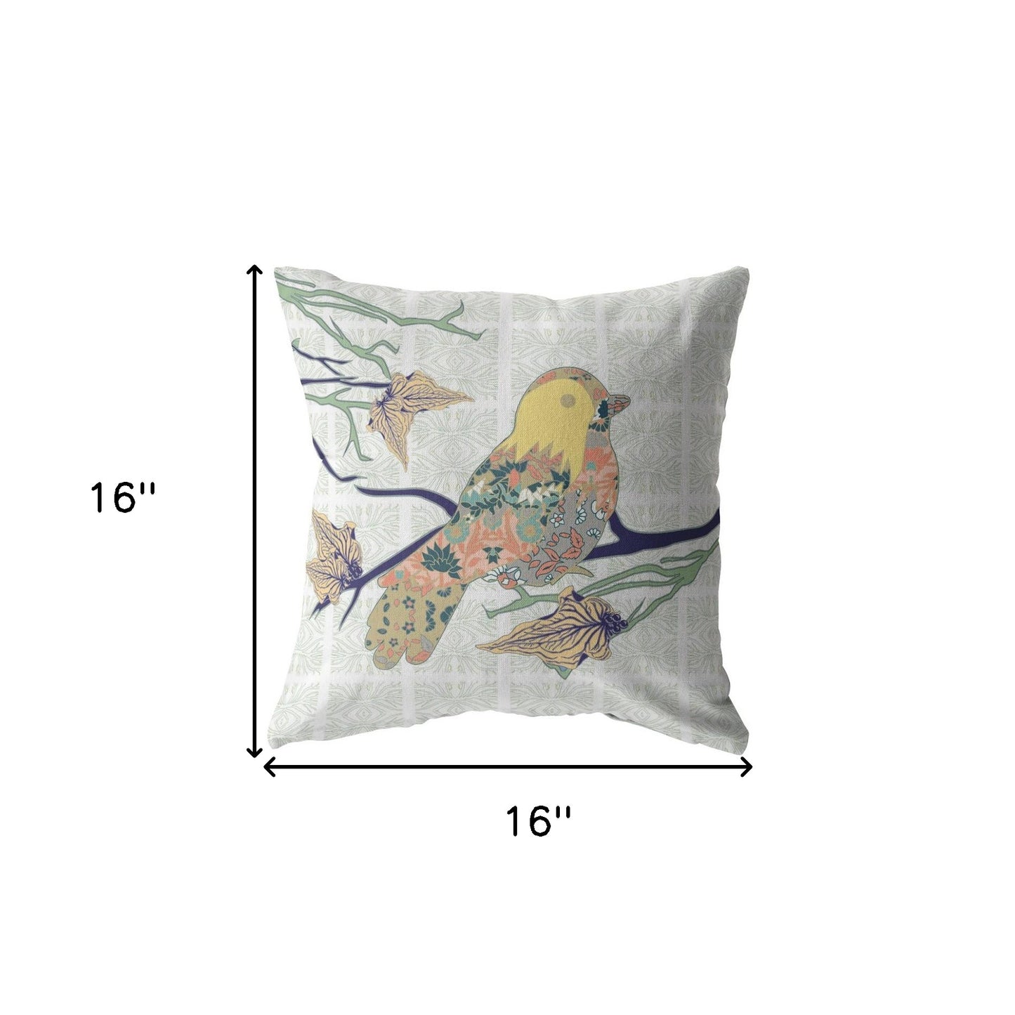 16" Light Green Sparrow Indoor Outdoor Throw Pillow