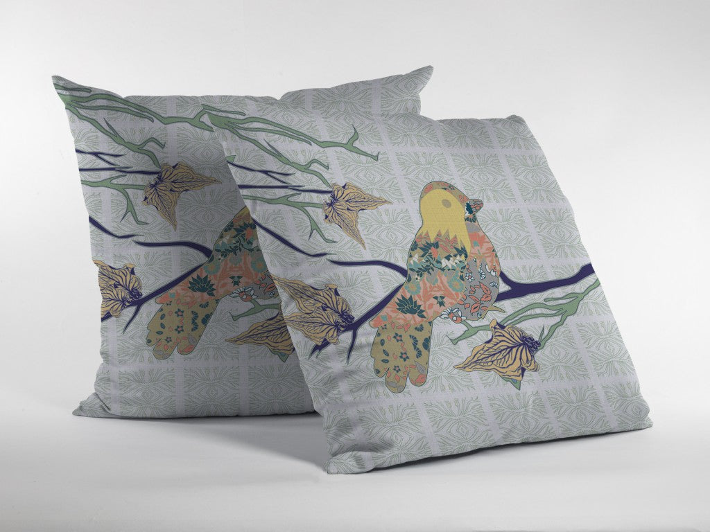 18" Light Green Sparrow Indoor Outdoor Throw Pillow