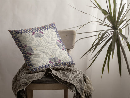 18" Gray Floral Frame Indoor Outdoor Throw Pillow