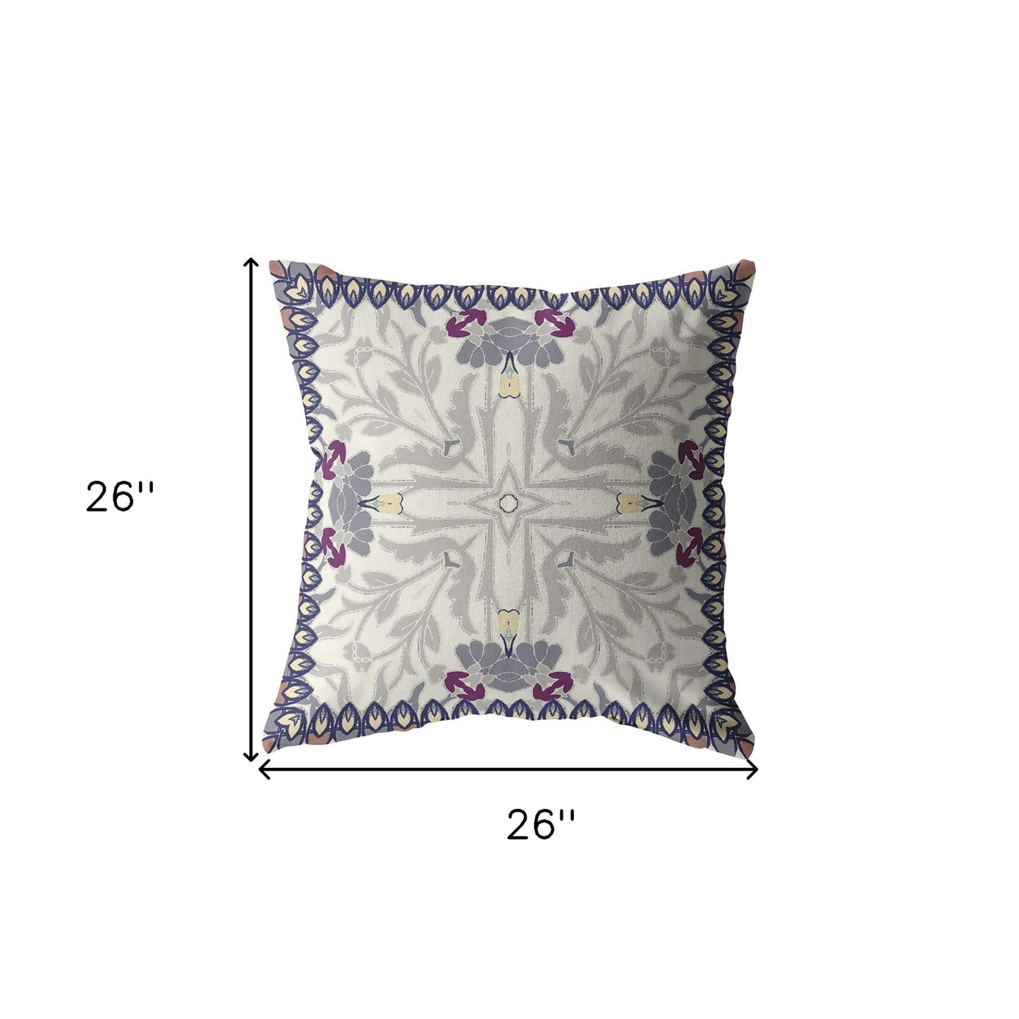 18" Gray Floral Frame Indoor Outdoor Throw Pillow