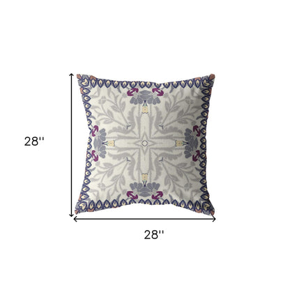 18" Gray Floral Frame Indoor Outdoor Throw Pillow