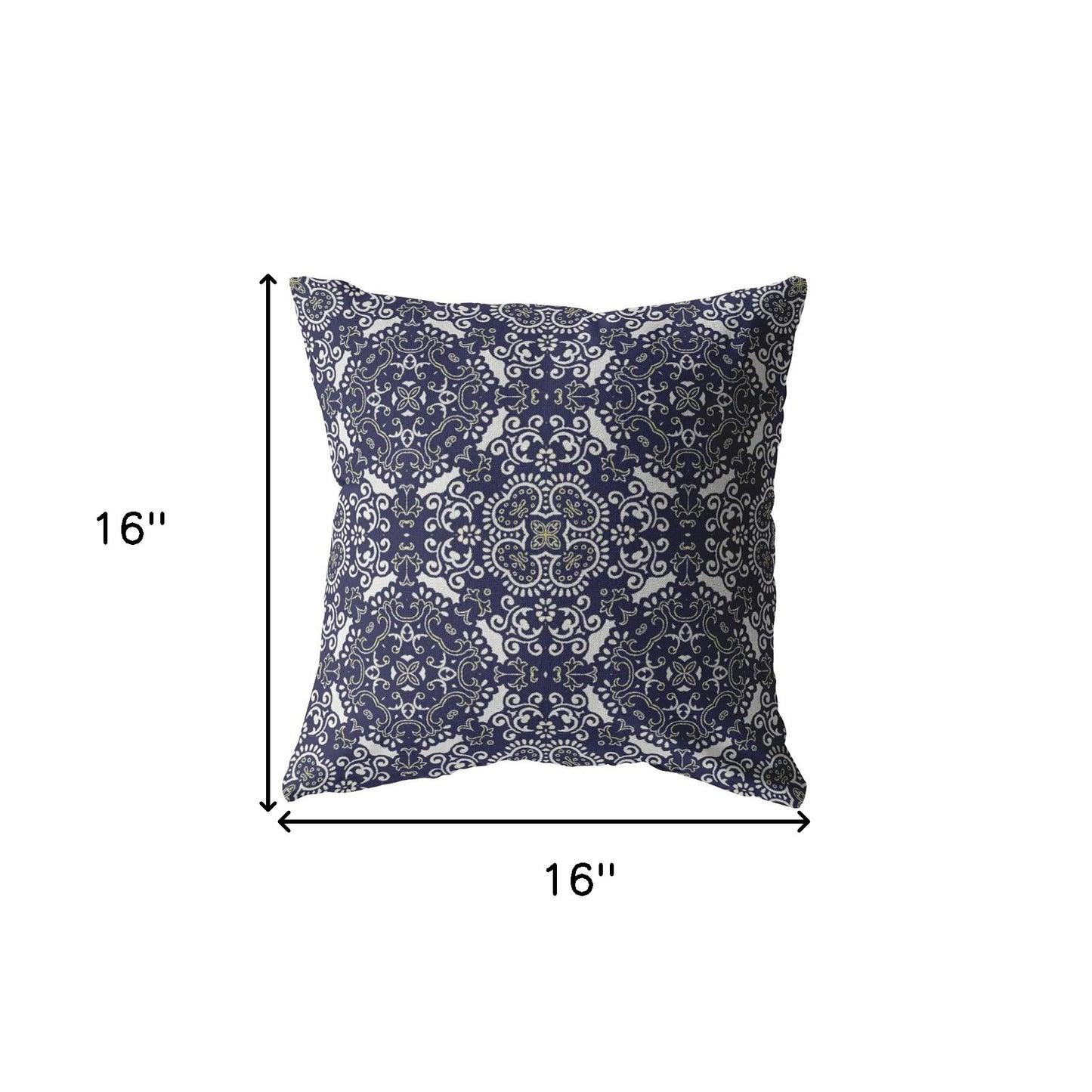 16" Navy Boho Pattern Indoor Outdoor Throw Pillow