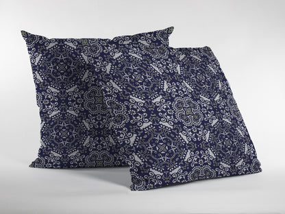 18" Navy Boho Pattern Indoor Outdoor Throw Pillow