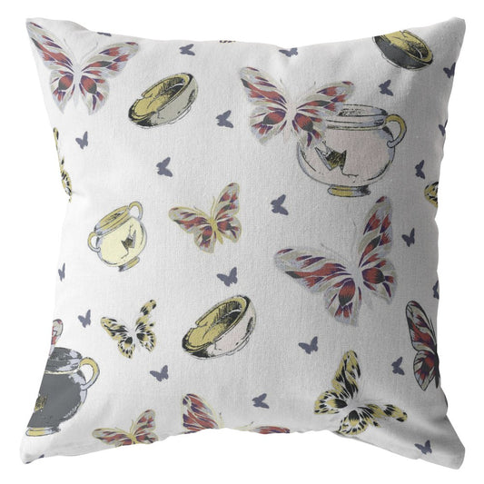 16" White Butterflies Indoor Outdoor Throw Pillow