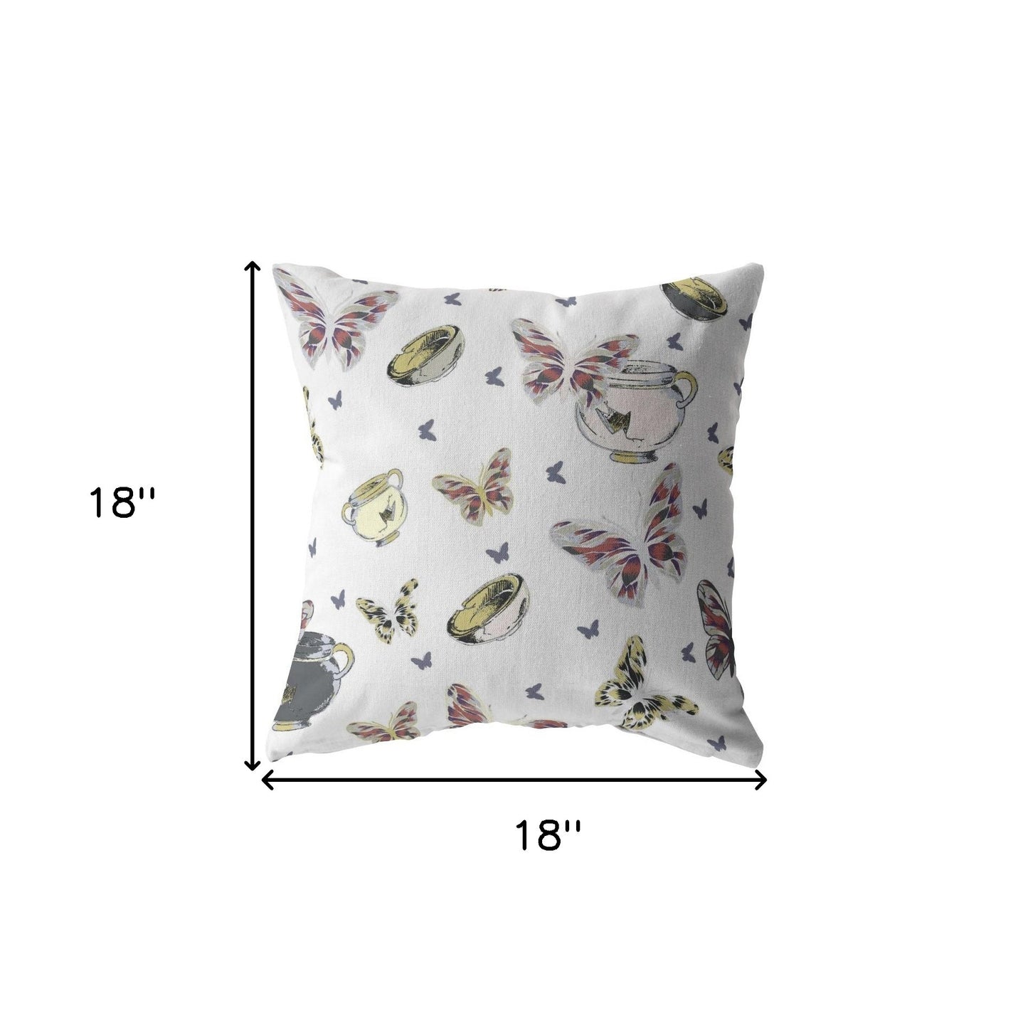 18" White Butterflies Indoor Outdoor Throw Pillow