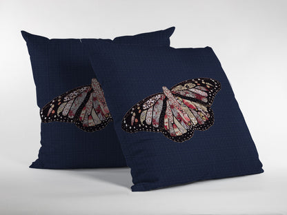 16" Denim Blue Butterfly Indoor Outdoor Throw Pillow