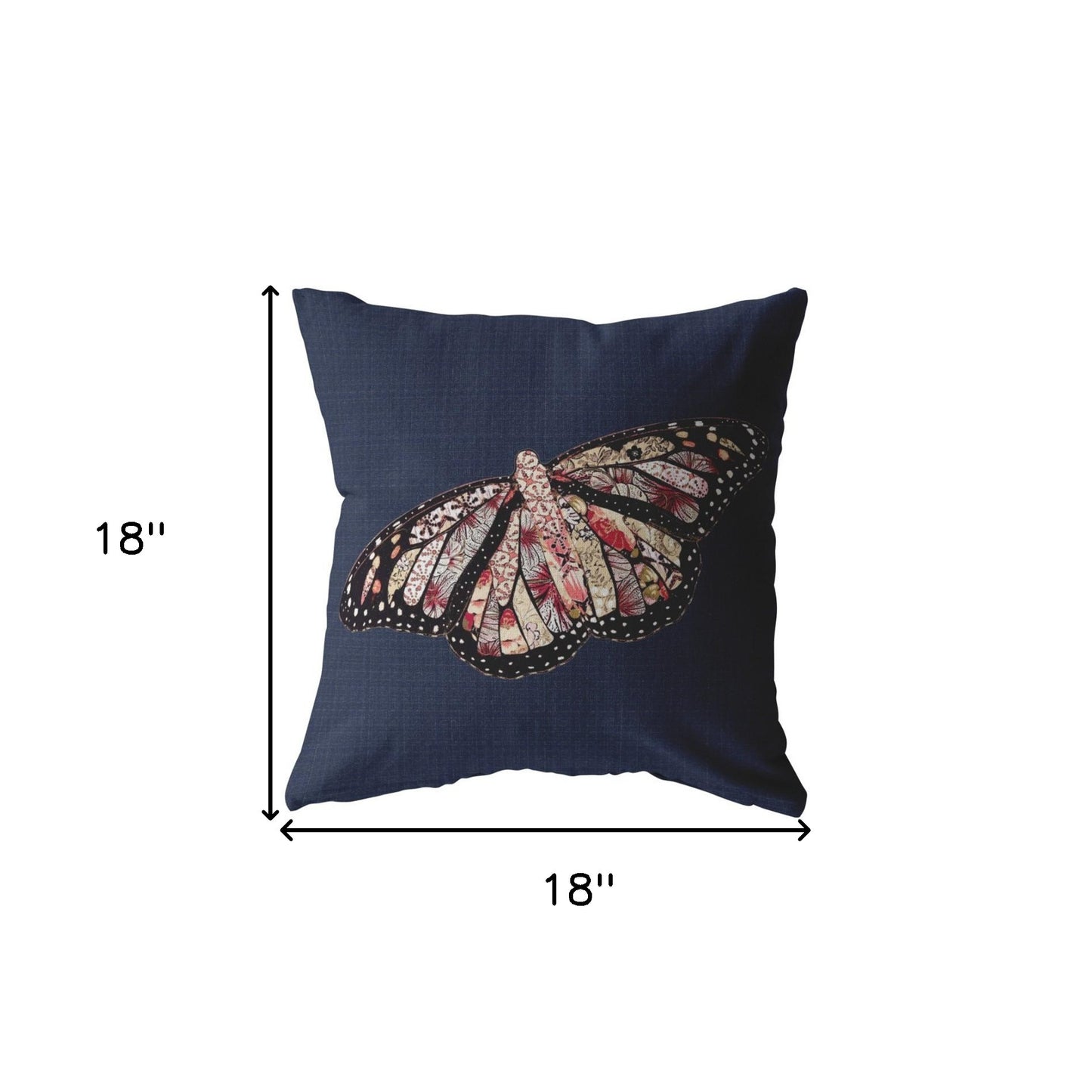 18" Denim Blue Butterfly Indoor Outdoor Throw Pillow