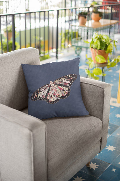 18" Denim Blue Butterfly Indoor Outdoor Throw Pillow